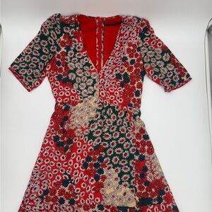 Zara Red and Green Floral Midi Dress XS Bohemian Ditsy Floral Cottagecore 90’s